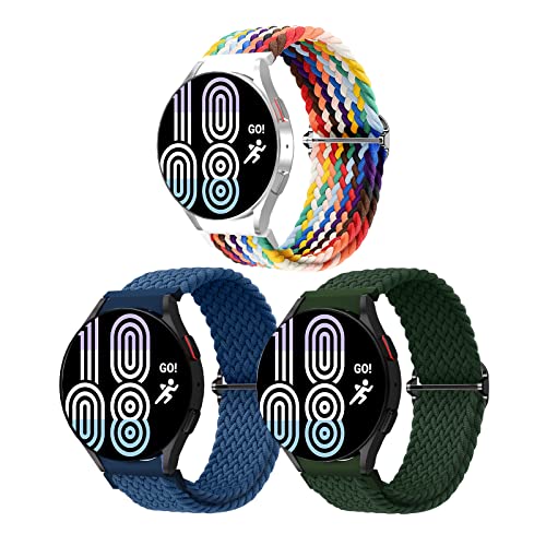JZK Pack of 3 nylon strap compatible with Galaxy Watch, Blue/Green/Rainbow