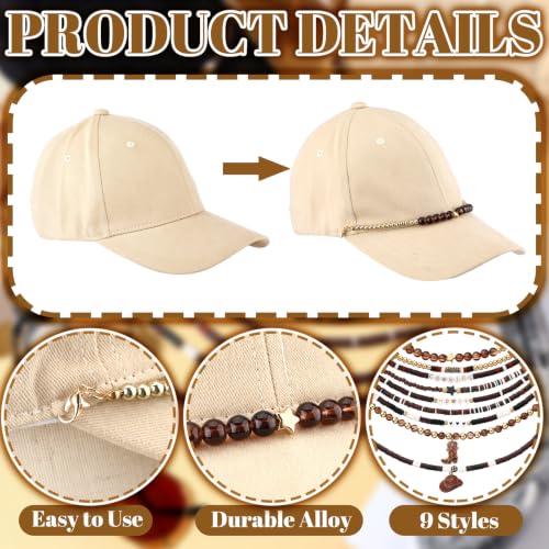 Image of Geyoga 9 Pcs Trucker Hat Chains Trucker Hat Charms Women Man Bill Decoration Detachable DIY Metal Chain for Mesh Baseball Cap(Brown,Western)