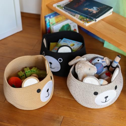 HMF Aufbewahrungskorb mit versteckten Griffen, Korb für Kinderzimmer aus Baumwolle | Bär | 30 x 24 cm | Honig