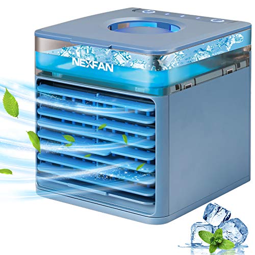 【Risparmio Energetico】 Questo raffreddatore ad aria evaporativo e umidificatore è privo di freon ed è ecologico. Il condizionatore d'aria personale può funzionare a basso consumo energetico. La sua alimentazione è fornita dalla porta USB.