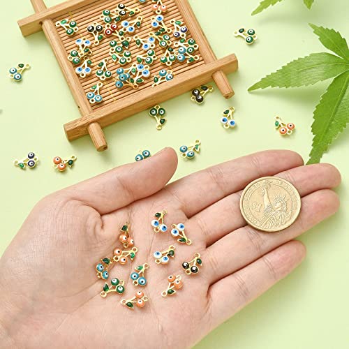 Stiesy 50Pcs Random Color Enamel Cherry Links Charms Cherry with Evil Eye Connectors Cute Fruit Two Hole Charms for DIY Crafts Bracelet Jewelry Making - Image 3
