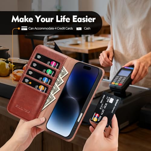 Scutumate Compatible with iPhone 17 Pro Case Wallet with Card Holder [4 Card Slots] Kickstand [RFID Blocking] PU Leather Phone Case Flip Protective Cover TPU Shockproof,for Apple 17 Pro,Brown by Scutumate - Image 2