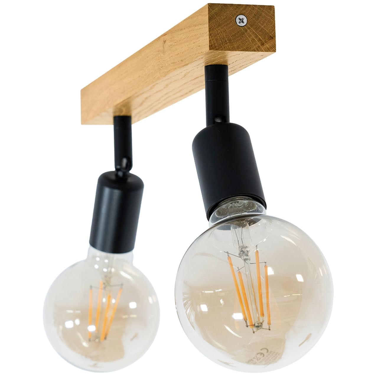 LED Wood Deckenstrahler 2 Flammig Schwenkbar - Handgefertigte Deckenlampe Vintage aus Eichenholz - E27 Deckenleuchte Industrial - Lampe Decke für Wohnzimmer, Schlafzimmer und Küche - Ohne Leuchtmittel