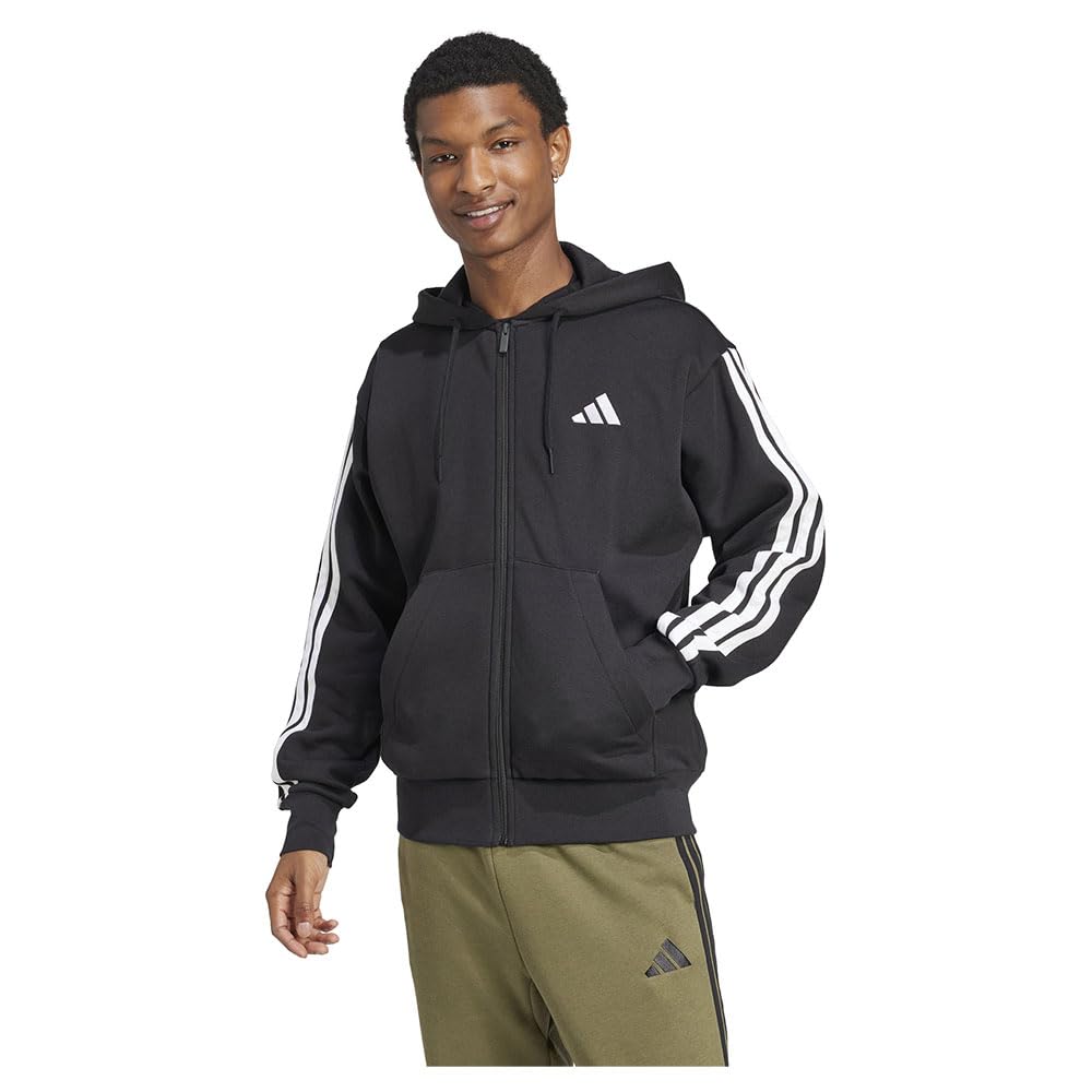 adidas,Mens,3-Stripes French Terry Hoodie,Black/White,X-Large