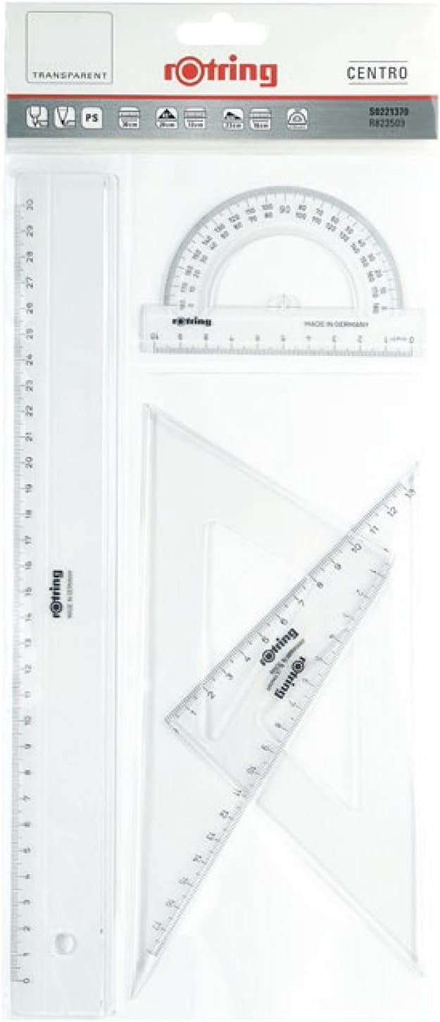 Rotring Centro Geometry Rule/Protractor/Set Square x2 (Set of 4)