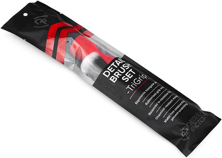 Detail Factory - TriGrip Ultra-Soft Detailing Brush Set - Scratch-Free Cleaning for Exterior, Interior Panels, Emblems, Badges, Gauges, Infotainment Screen - Red