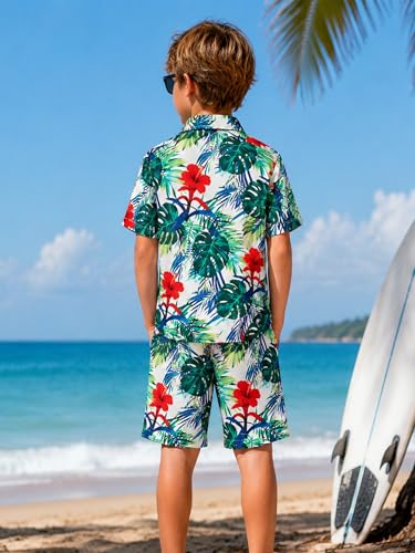Image of LittleSpring Boys Summer Outfits Button Down Short Sleeve Hawaiian Shirts and Shorts Set