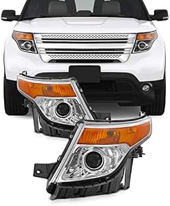 AKKON - Fits 2011-2015 Ford Explorer Projector chrome Headlights [Halogen Type] Pair Left Driver+Right Passenger