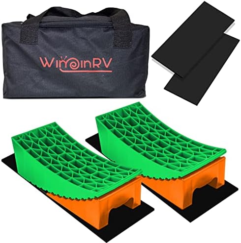 WININRV RV Leveling Blocks, Camper Leveler, 2 Packs for Dual Axle Tandem Wheel Travel Trailer Motorhome(Orange and Green)