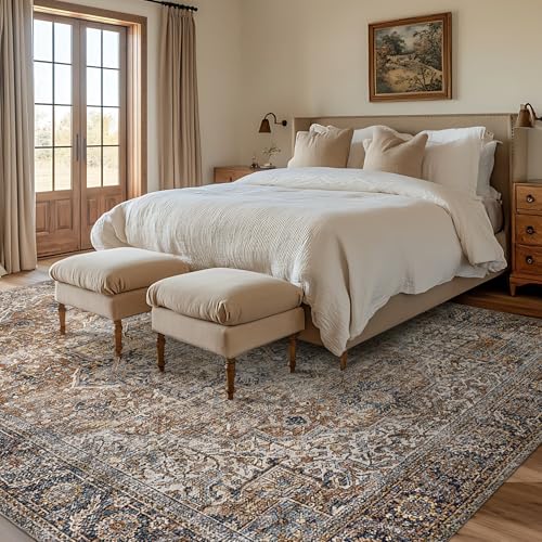 BILEEHOME Dining Room Rugs for Under Table Washable Country Vintage Area Rug for Living Room 6x9,Chocolate Brown