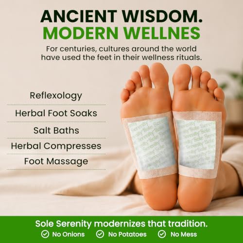 Image of Sole Serenity Foot Pads - Zeolite Mineral, Ginger Root, Wormwood, Bamboo Vinegar, Foot Spa for Achy Feet - 20 Pads
