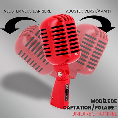 Micro cardioïde unidirectionnel Pyle rouge vintage avec liaison XLR - 4