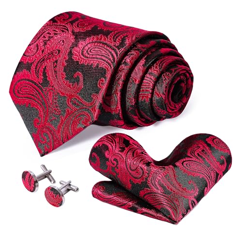 Image of 5PCS Mens Silk Tie, Pocket Square, Cufflinks, Drilled Tie Ring and Lapel Pin Set for Wedding Groom Party