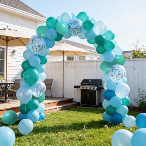 Image of 60Pcs Teal Blue Balloons, 12inch Teal and Light Blue Balloons Turquoise Blue Confetti Latex Balloons for Wedding Bridal Shower Birthday Graduation Party Decorations