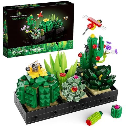 BIGEARN Sukkulenten Blumen Bausteine Set für Erwachsene, 5 Pflanzen Blumenstrauß-Bausatz, Room deko Basteln, Ostergeschenk für Frauen, Männer, Partner oder Kinder