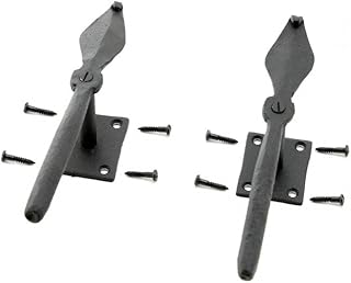 Renovators Supply Manufacturing Shutter Dogs 7 in. Decorative Spoon Shaped Black Wrought Iron Shutter Dogs with Mounting Hardware