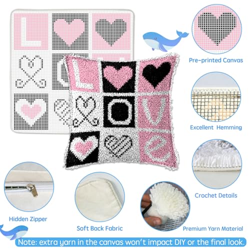 Image of ZFFLYH Love Latch Hook Pillow Kits for Adults Beginners Pre-Printed Cushion | Home Sofa Cushion Cover Preprinted Canvas Crochet Yarn Kits Needlework Crafts Festival Gift for Adults Beginner 17X17 Inch