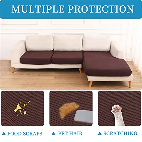 Minjiatex Sectional Couch Covers L Shape 3 Pieces Seat Cushion Couch Covers For Sectional Sofa L Shape,Stretch Sectional Sofa Covers Furniture Protector For Pets Dogs (Brown, 2 Seater + 1 Chaise) #TOP4