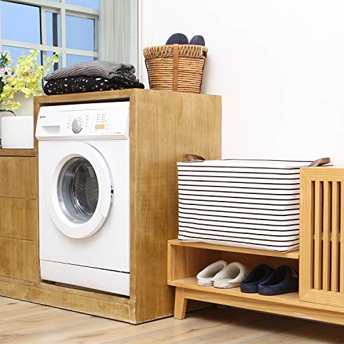 Hinwo 4-Pack Extra Large Canvas Fabric Storage Baskets With Handles, 70L Oversized Storage Bins, Collapsible Storage Box, Clothes, Toys, Blankets Organizers, 22 X 15 X 13 Inches, (Black Stripe) #TOP1