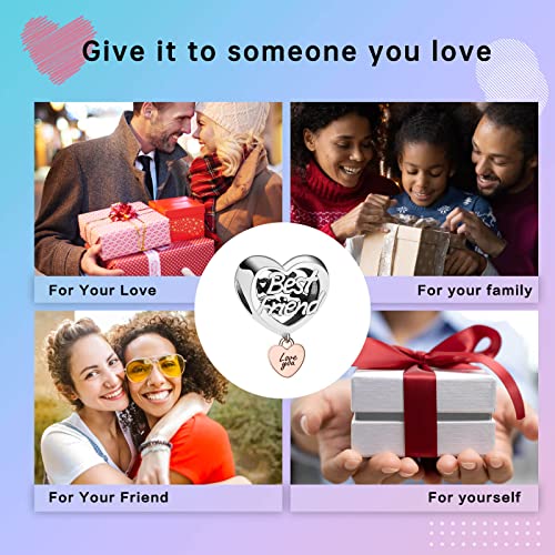 Image of LUXILLA Love You Best Friend Grandma Wife Heart Charm 925 Sterling Silver Charms Fit for Bracelets Necklace Jewelry Gift for Women