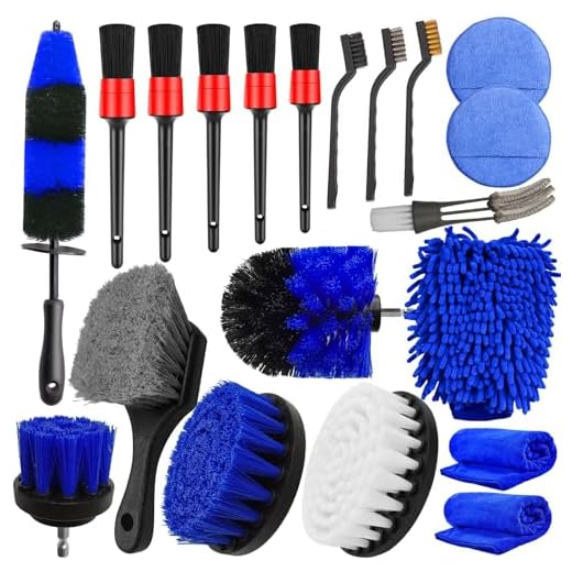 Jaronx 20Pcs Car Wheel Tire Cleaning Brush Set, Car Detailing Kit, Car Detailing Brush Set (Wheels Brush, Rim Brush, Detailing Brushes, Car Drill Detailing Brushes, Wash Mitt, Wax Pads, Wash Towels)