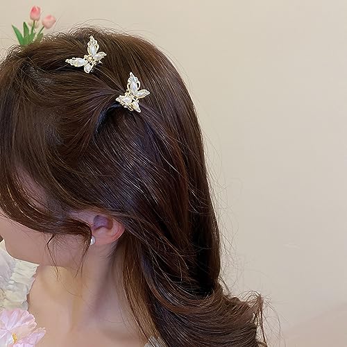 Set de 4 pinzas mini mariposa con cristales y perlas miniatura 2