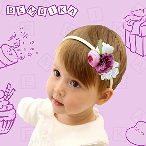 Image of Bembika Pink Floral Headbands Hair Bows Elastic Bands for Baby Girl's (Set of 3)