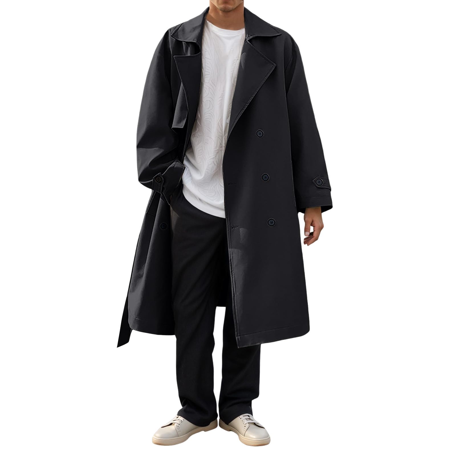 Generisch 2026 Trench Coat Men's Long Double Breasted Plain Anorak