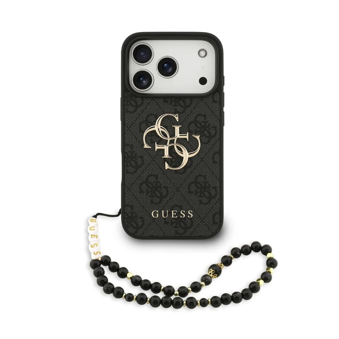 Coque iPhone 17 Pro Guess 4G Strap en Simili Cuir Noir