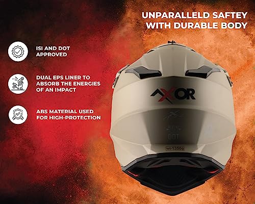 Image of Axor X Cross ISI ECE DOT Certified Full Face Dual Sport Peak Off Road Helmet for Men and Women Neon Red XL
