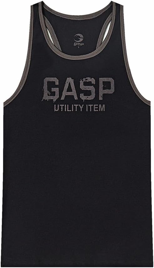 Gasp Summer Fitness and Fitness Training Running Tight Ribbed High Elasticity Muscle Strength Lifting Tank Top (US, Alpha, X-Large, Regular, Regular, Black)