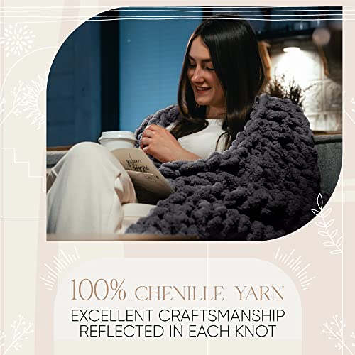 Lake Island Chunky Knit Throw Blanket - No Shedding 50X60 Inch - Luxury Chenille Chunky Blanket Adds Warmth - Soft Cozy Chunky Throw Blanket For Bed, Sofa Or Chair - Plush Boho Farmhouse Decor Gray #TOP1