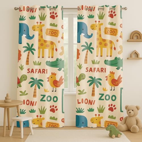 Image of STITCHNEST Velvet Kids Curtains Pack of 1 | Zoo Safari Animal Print | Semi Blackout Curtains for Baby Room, Nursery & Toddler Bedroom | 5 Feet
