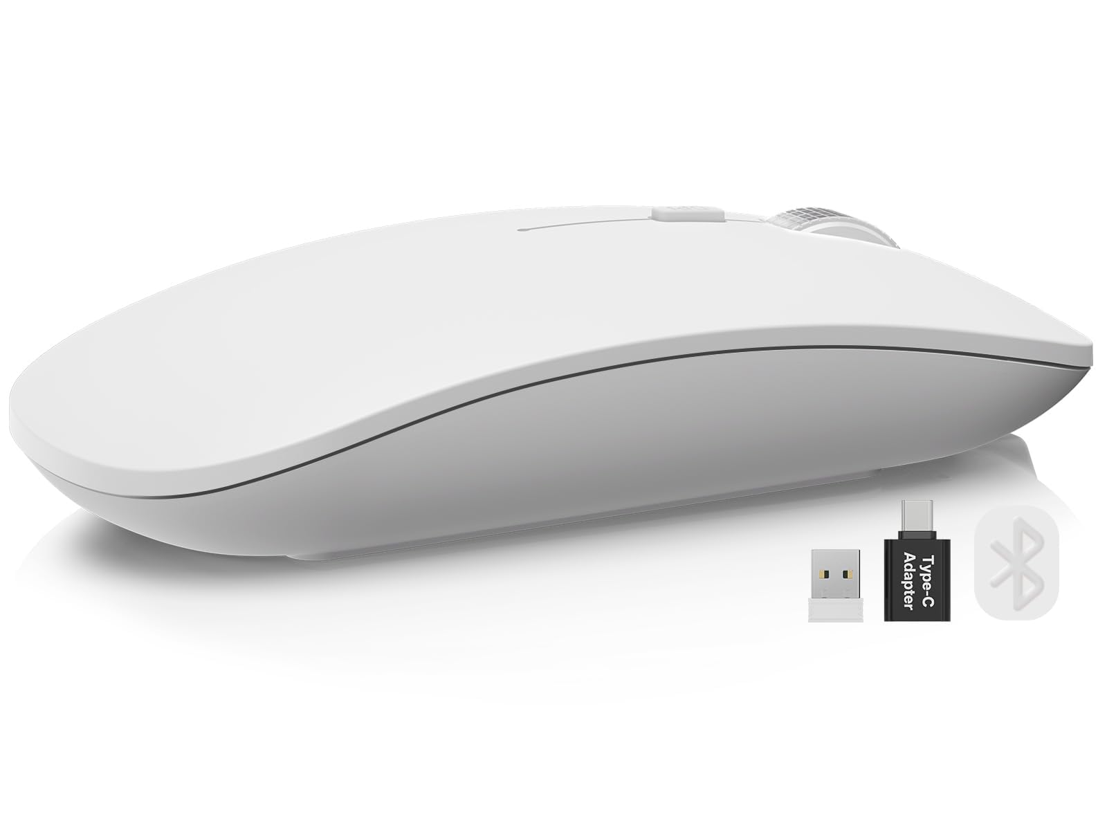 SABLUTE Ratón Bluetooth para MacBook Pro/Air, iPad, mouse inalámbrico recargable de tres modos para 3 dispositivos (BT 5.2 + 2.4G), elegante mouse silencioso delgado para superficie, ventanas, blanco