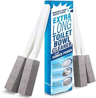 [4 Pack] Extra Long Handled Pumice Stone Toilet Bowl Cleaner - Limescale Remover - Pumice Toilet Brush - Also Cleans BBQ Grills, Tiles, Tile Grout, & Swimming Pools by Impresa