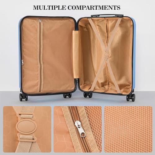 Apelila 4 Piece Hardshell Luggage Sets,Travel Suitcase,Carry On Luggage with Spinner Wheels Free Cover&Hanger Inside4PC (Light Blue Wave)