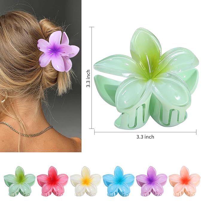 Image of 6pcs Claw Clips Elegant Hawaiian Flower Hair Claw Clips - Large, Non-Slip, Strong Hold For Thick & Thin Hair - Vintage Style Flower Clips For Women