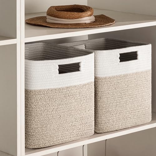 UBBCARE Set of 4 Storage Cubes-13 X 13 X 13 In, Cotton Rope Basket for Shelves, Toys, Book, Cube Storage Bin with Handles, Woven Storage Basket for Organizing, White/Brown by UBBCARE - Image 6