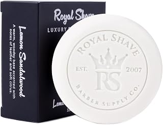 Royal Shave Hard Shaving Soap Puck, Lemon Sandalwood Wet Shave Refill | Rich Lather Wet Shave Hard Soap for Men, Classic Lemon Sandalwood Scent, Smooth Glide Cushion (Made in Germany)