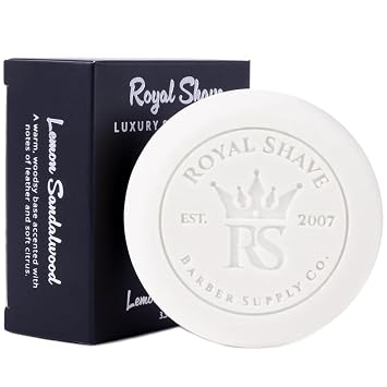 Royal Shave Luxury Hard Shaving Soap Puck Refill, Lemon Sandalwood Scent, Rich Lather Traditional Wet Shave Soap for Men Made in Germany 3.5 oz