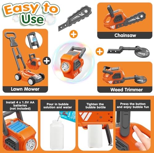 Bubble Lawn Mower for Kids,3-in-1 Bubble Machine Blower Toy Ages 3-8 Orange - 2