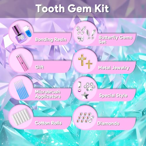 Luretrap DIY Zahnschmuck Set mit Kleber & LED Licht – 40-teiliges Y2K Tooth Gem Kit, Funkelnde Kristall-Edelsteine für ein Shining Smile (Starter-Set) (Packung mit 2)