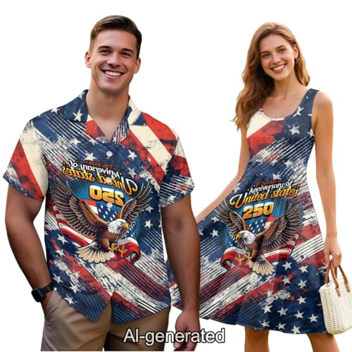 Image of Dreaweet Summer Dresses for Women A-Line Sleeveless Flowy Sun Dresses,Men's Casual Button-Down Shirts,Couple Matching Outfits