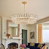 WGLICXA 31.5' Modern Crystal Chandelier Gold 3-Tier Luxury Pendant Light Gold Plated Ceiling Pendant Lighting for Dinning Room Living Room Foyer