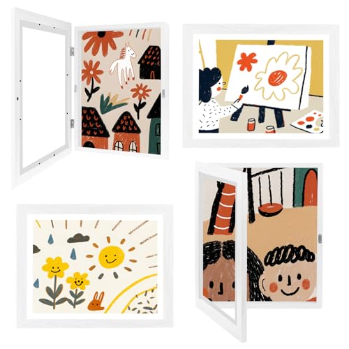 Image of 4-Pack Kids Artwork Frames 10x12.5 Front Opening Kids Art Frame for Wall Art work Picture Display Holds 50+ Pcs for Kids Drawings Changeable Frames for Kids' Artwork Storage and Display – White