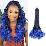 French Curl Crochet Braids for Black Women-18 Inches 8 Packs Goddess Box Braids,Ombre Blue Soft Pre Looped Braided Synthetic Hair Extensions with Curly Wavy Ends(18'-8 Packs,T1B/Blue)
