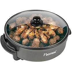 Paellera Electrónica Bestron AHP1800Z Sartén eléctrica para Fiestas con Tapa de Cristal, Antiadherente, 1500 W, Color Negro, Metal, 5 Velocidades