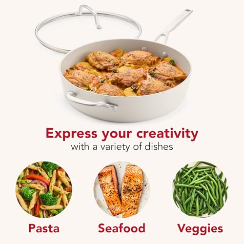 Image of KitchenAid Hard-Anodized Ceramic Saute Pan with Lid, 5 Qt, Porcelain White