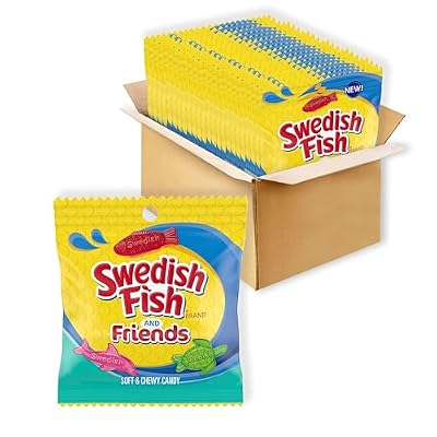 SWEDISH FISH and Friends Soft & Chewy Gummy Candy, Bulk Candy, 12-3.59 oz Bags