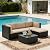 SUNCROWN 5-Piece Outdoor Patio Furniture Set, All-Weather PE Rattan Sectional Sofa with Ottoman, Glass Coffee Table & Cushions, Modular Wicker Conversation Set for Backyard, Garden, Porch, Beige